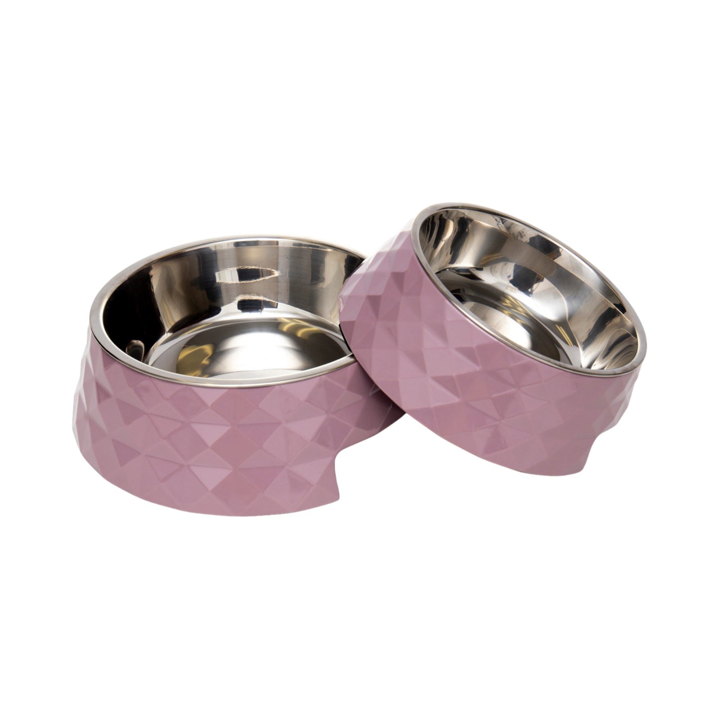Diamond melamine stainless steel dog bowl in wood rose