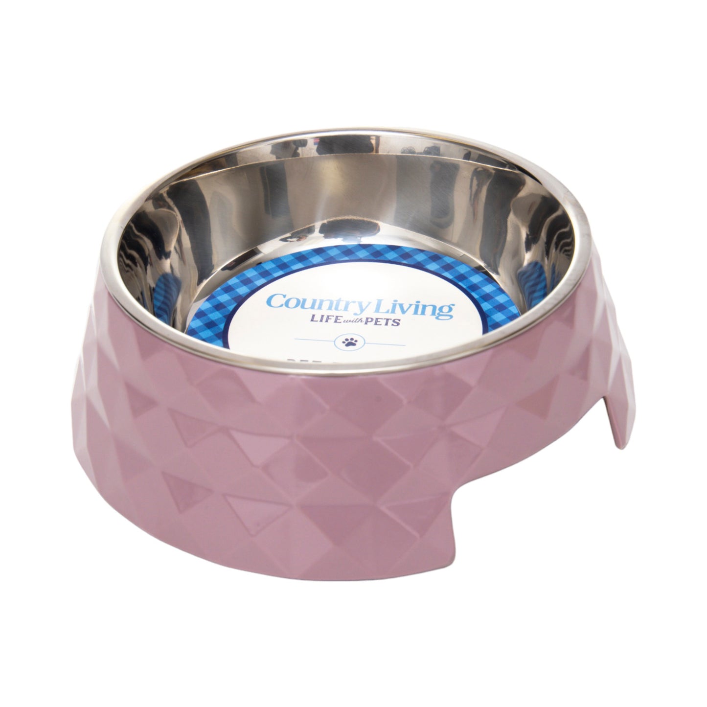 Diamond melamine stainless steel dog bowl in wood rose