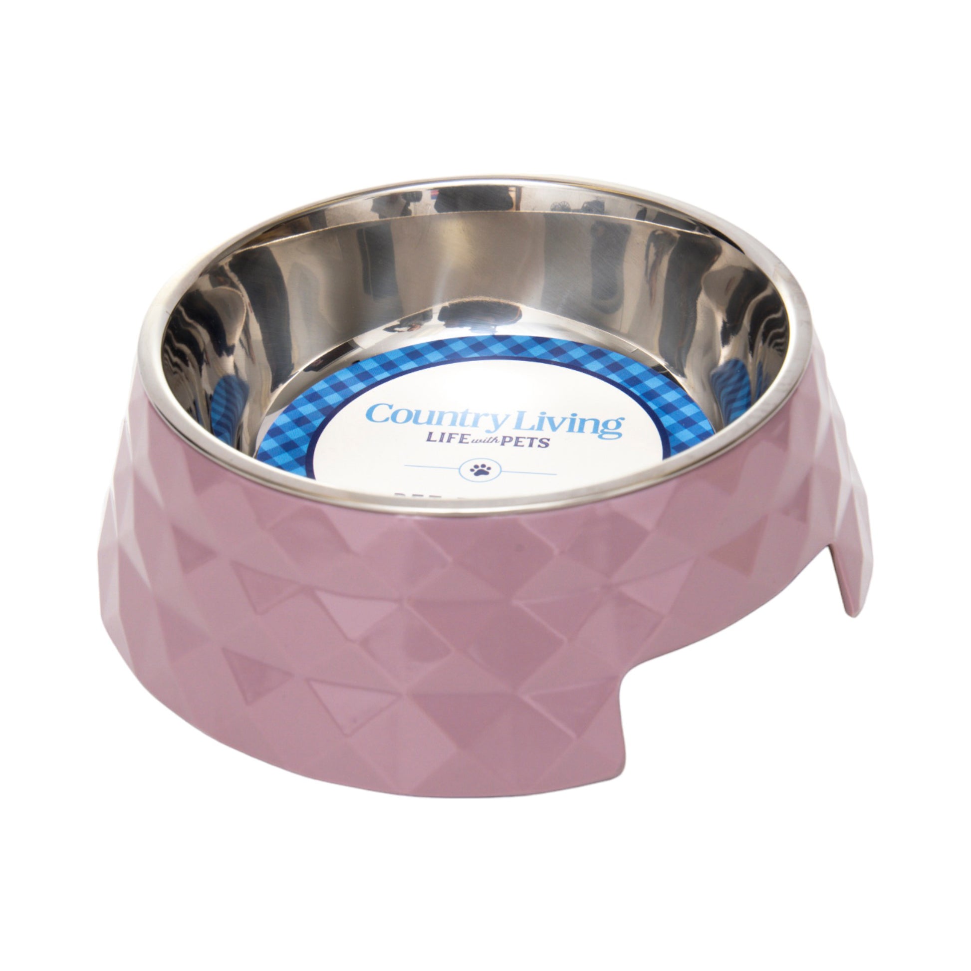 Diamond melamine stainless steel dog bowl in wood rose