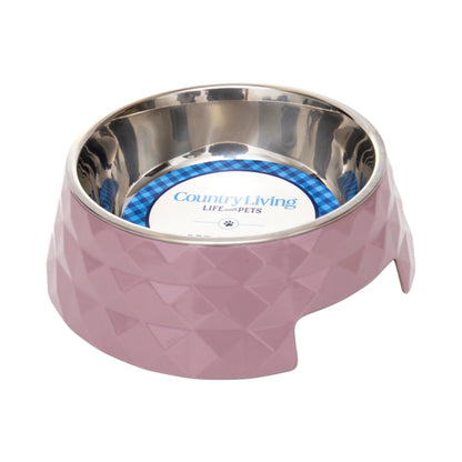 Diamond melamine stainless steel dog bowl in wood rose