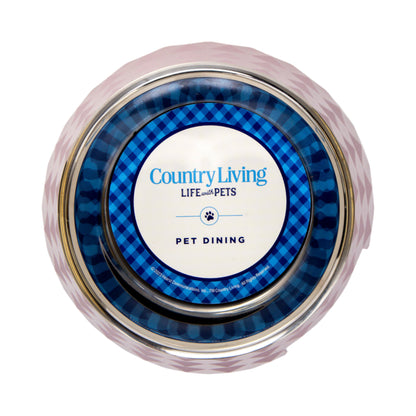 Diamond melamine stainless steel dog bowl in wood rose