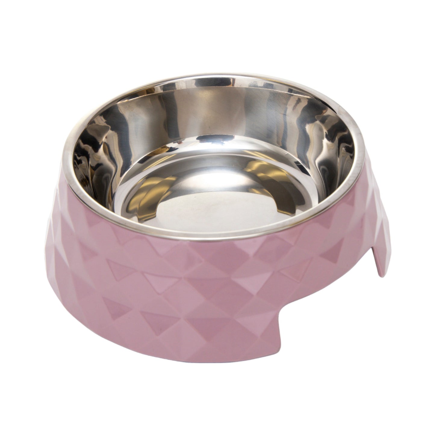 Diamond melamine stainless steel dog bowl in wood rose