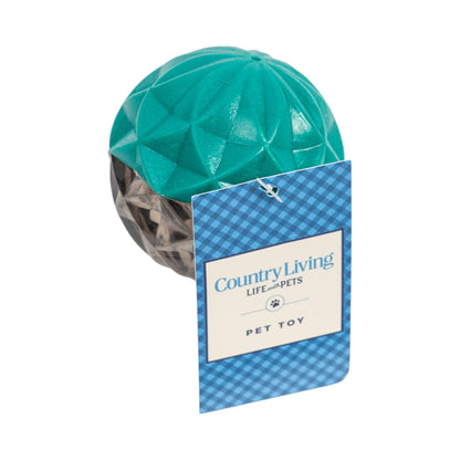 Durable dog chew toy with textured geometric ball design
