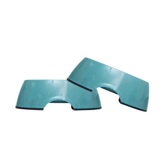 Eco-friendly bamboo dog bowl in teal blue
