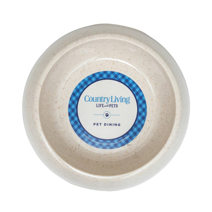 Eco-friendly bamboo dog bowl with white swan design