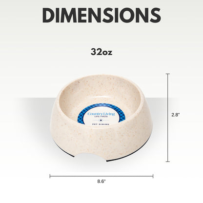 Eco-friendly bamboo dog bowl with white swan design