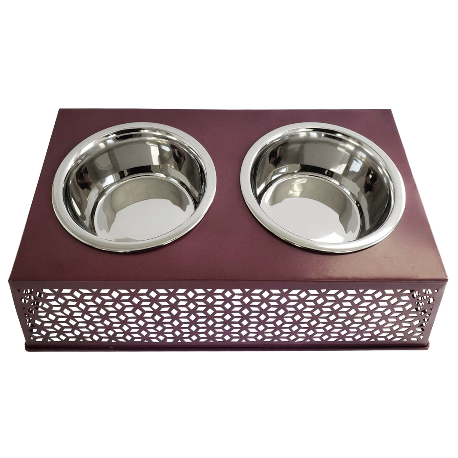Eco-friendly elevated country dog feeder in plum wine