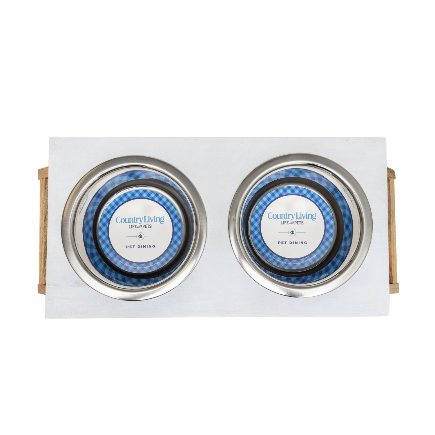 Eco-friendly elevated wood dog feeder in distressed white