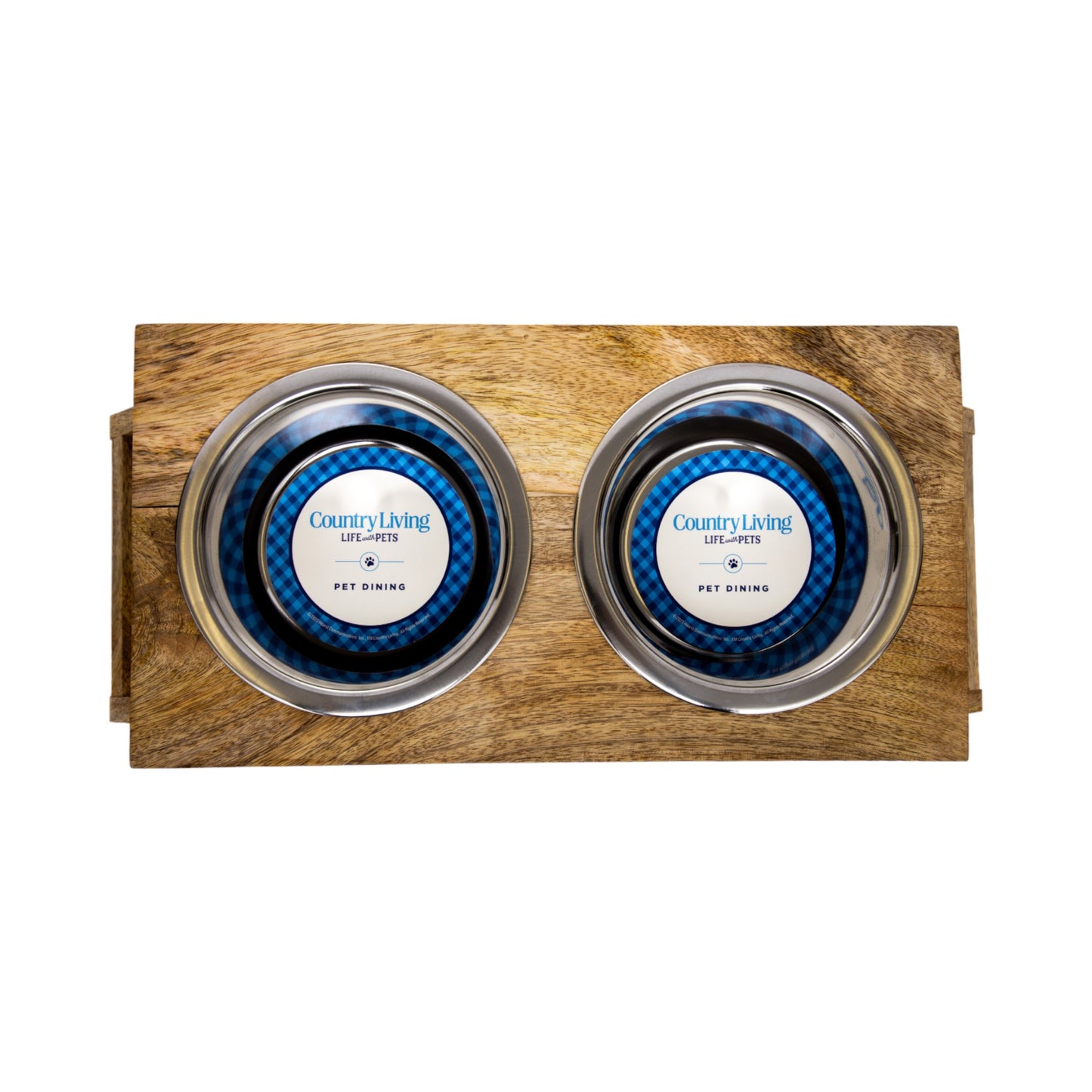 Eco-friendly elevated wood dog feeder in natural wood finish