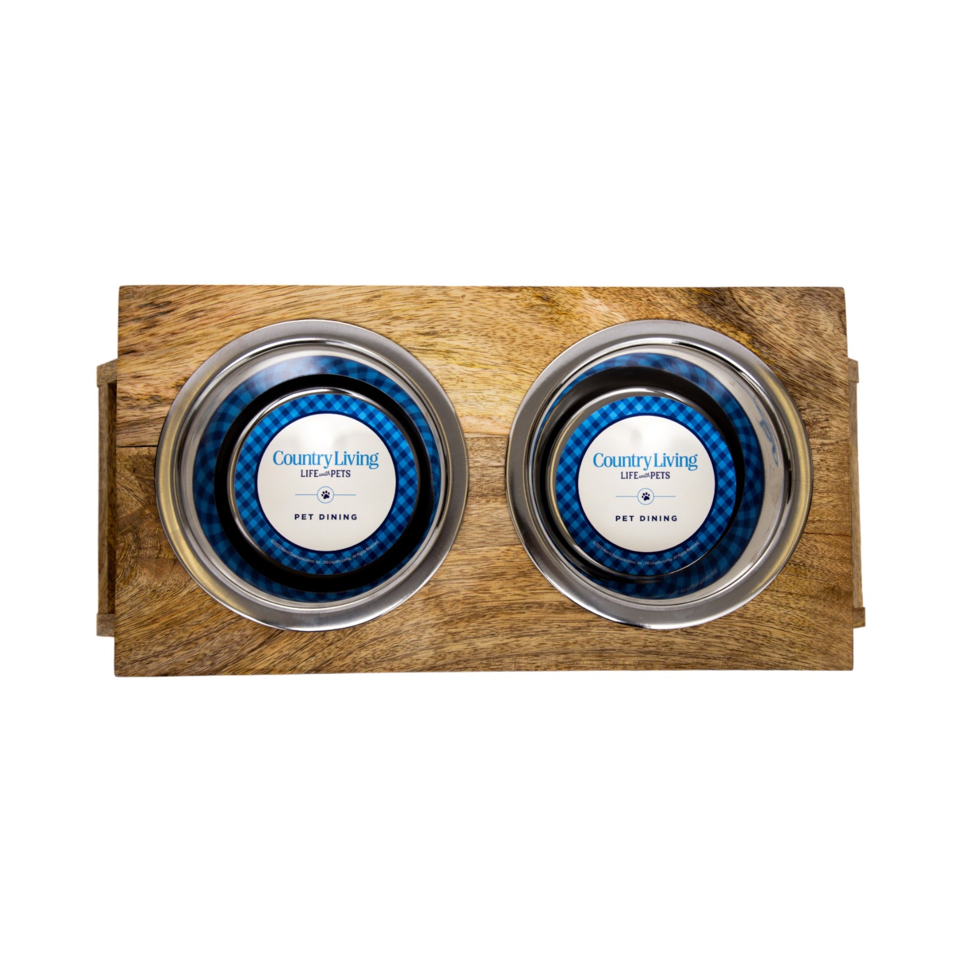 Eco-friendly elevated wood dog feeder in natural wood finish