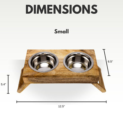 Eco-friendly elevated wood dog feeder in natural wood finish