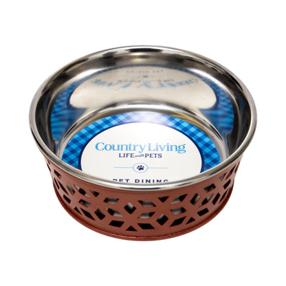 Eco-friendly stainless steel farmhouse dog bowl in apricot