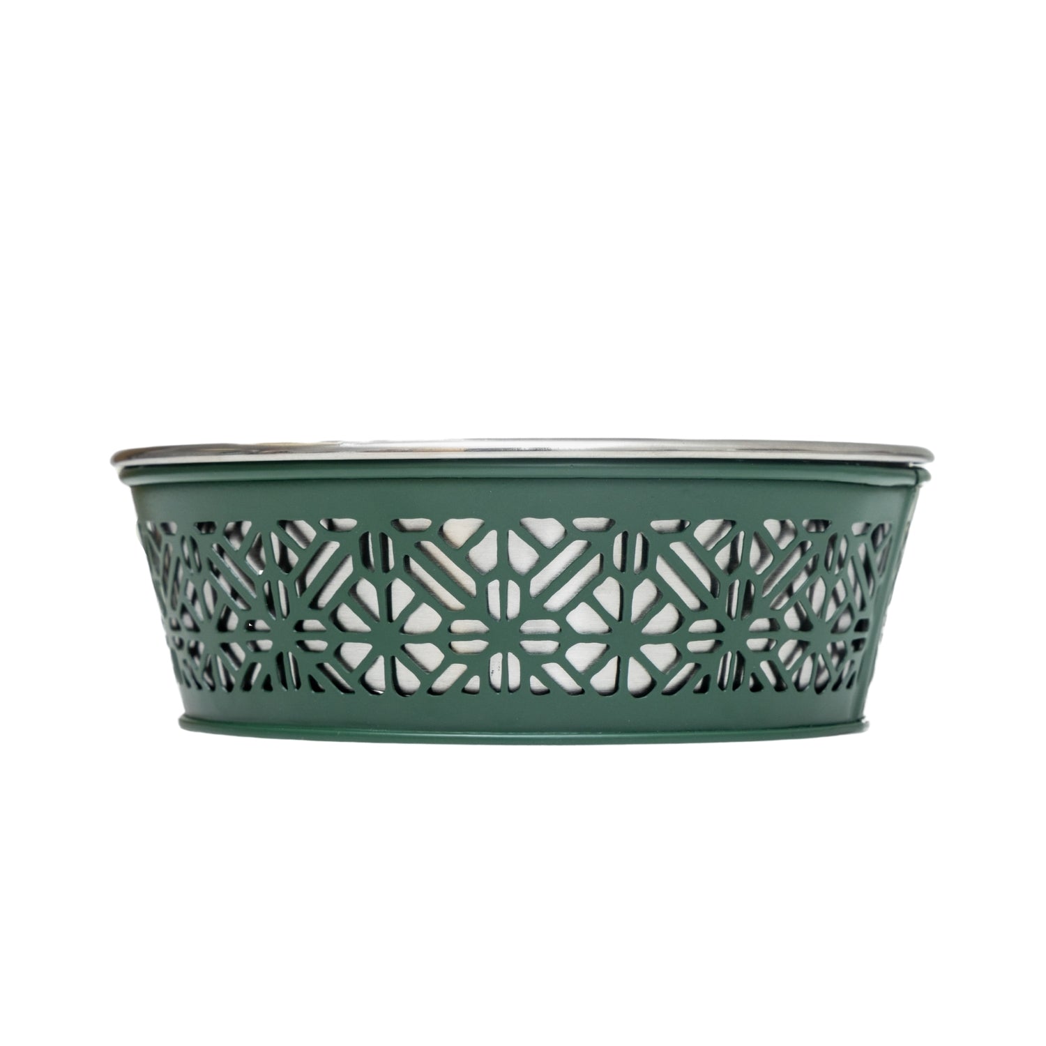 Eco-friendly stainless steel farmhouse dog bowl in dark green
