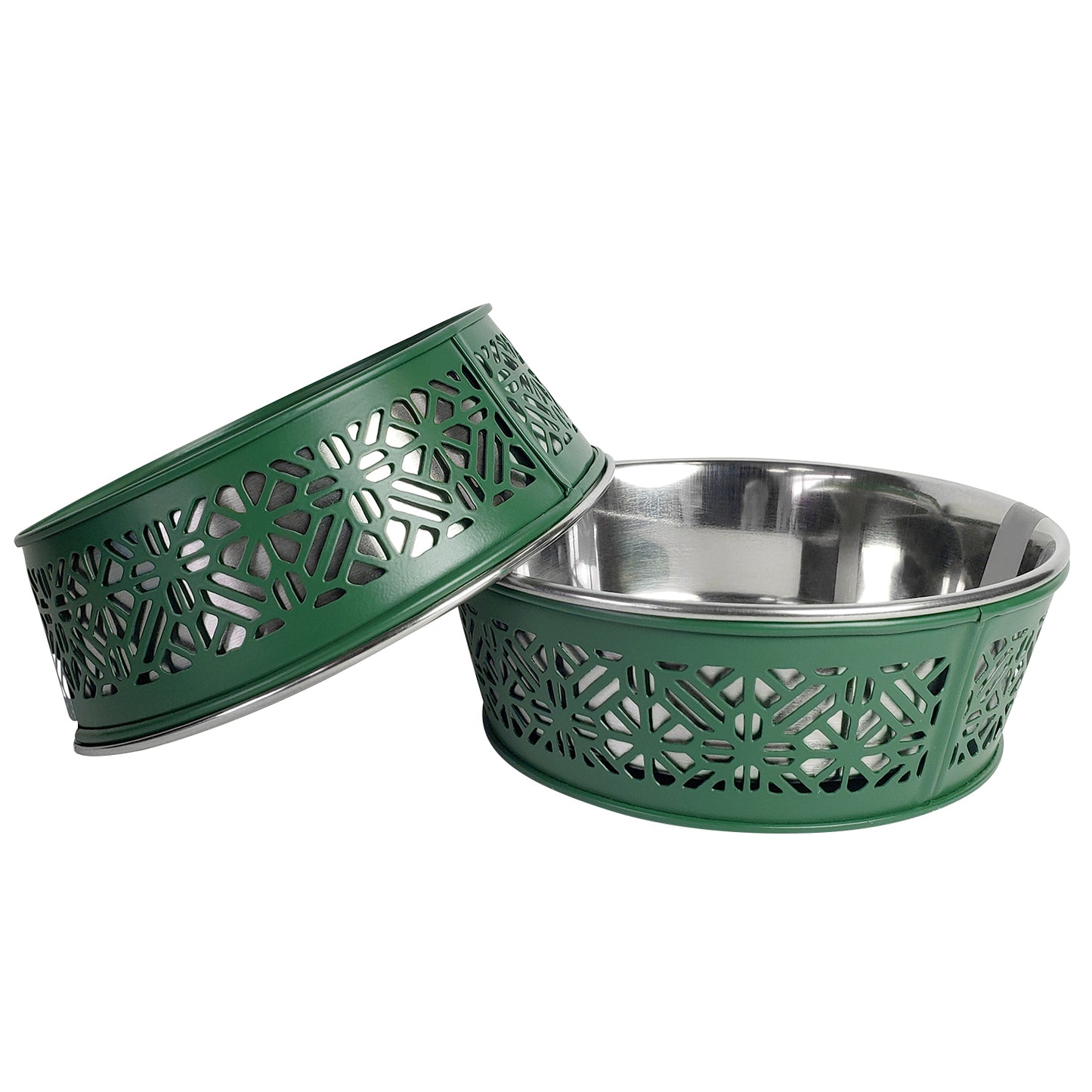 Eco-friendly stainless steel farmhouse dog bowl in dark green