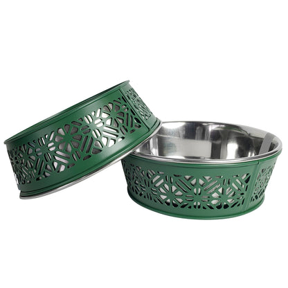 Eco-friendly stainless steel farmhouse dog bowl in dark green