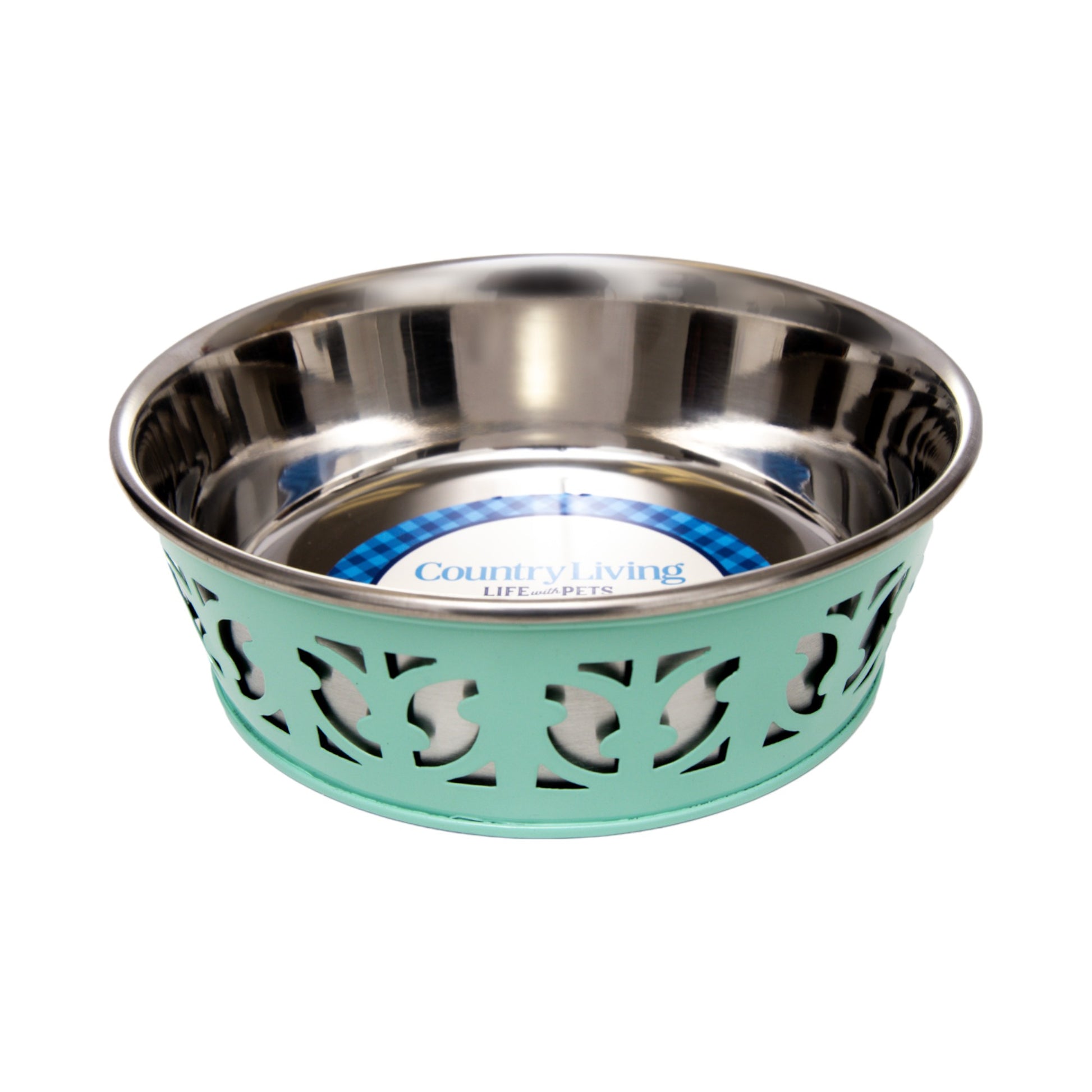 Eco-friendly stainless steel farmhouse dog bowl in mint green