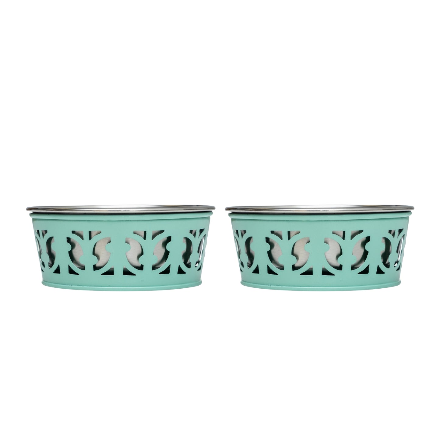Eco-friendly stainless steel farmhouse dog bowl in mint green