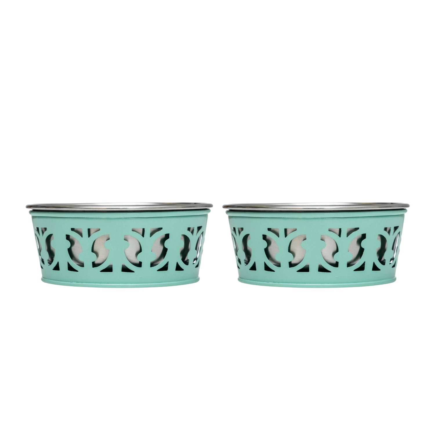 Eco-friendly stainless steel farmhouse dog bowl in mint green