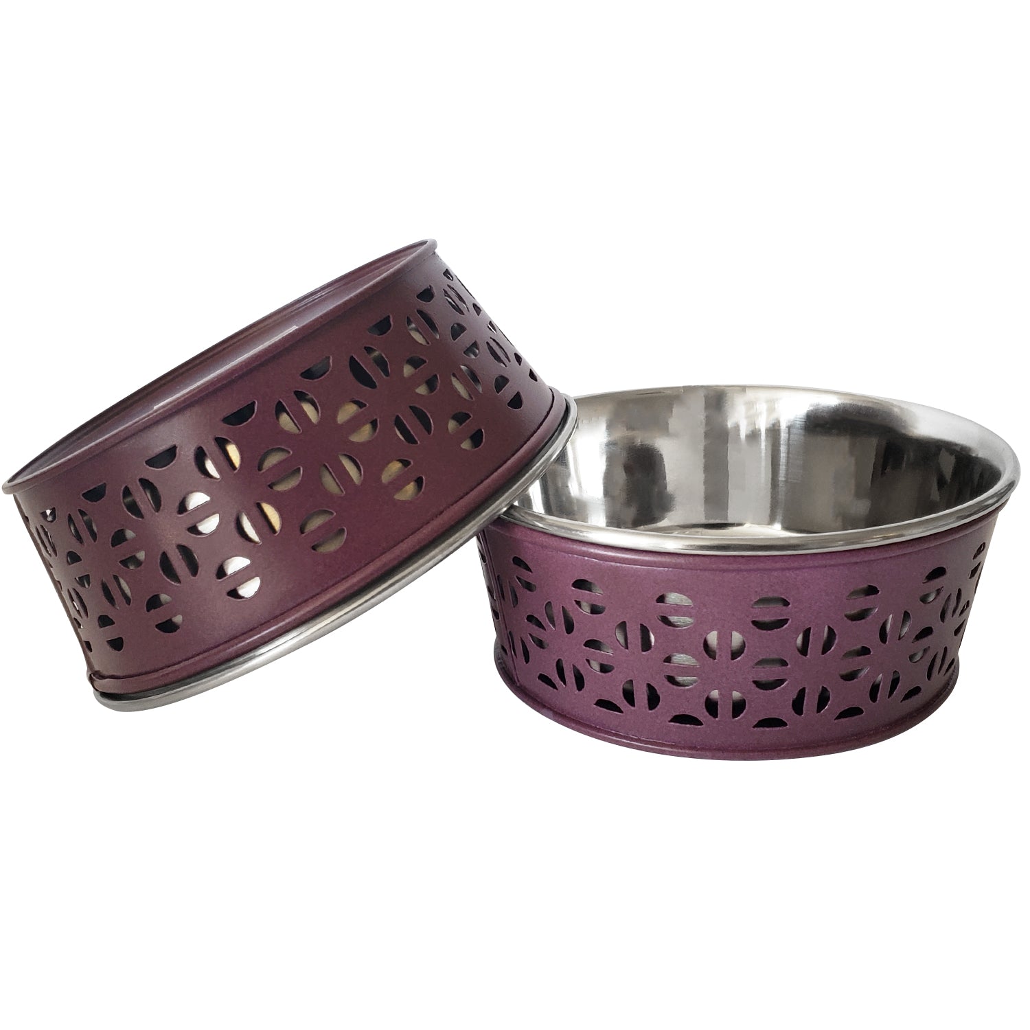 Eco-friendly stainless steel farmhouse dog bowl in plum wine