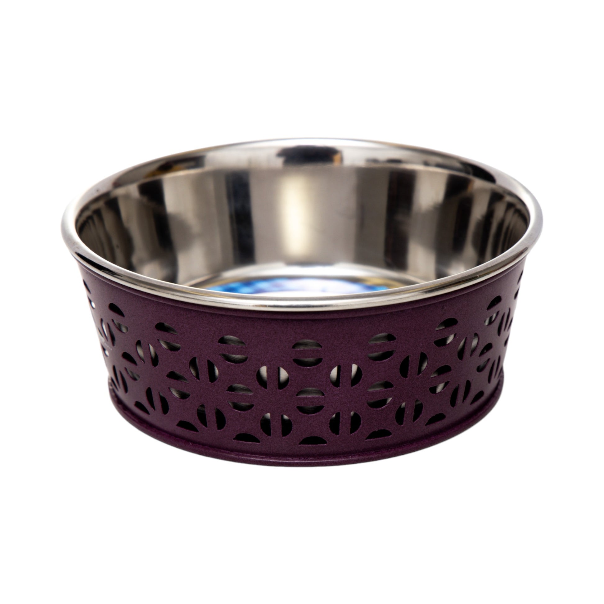 Eco-friendly stainless steel farmhouse dog bowl in plum wine