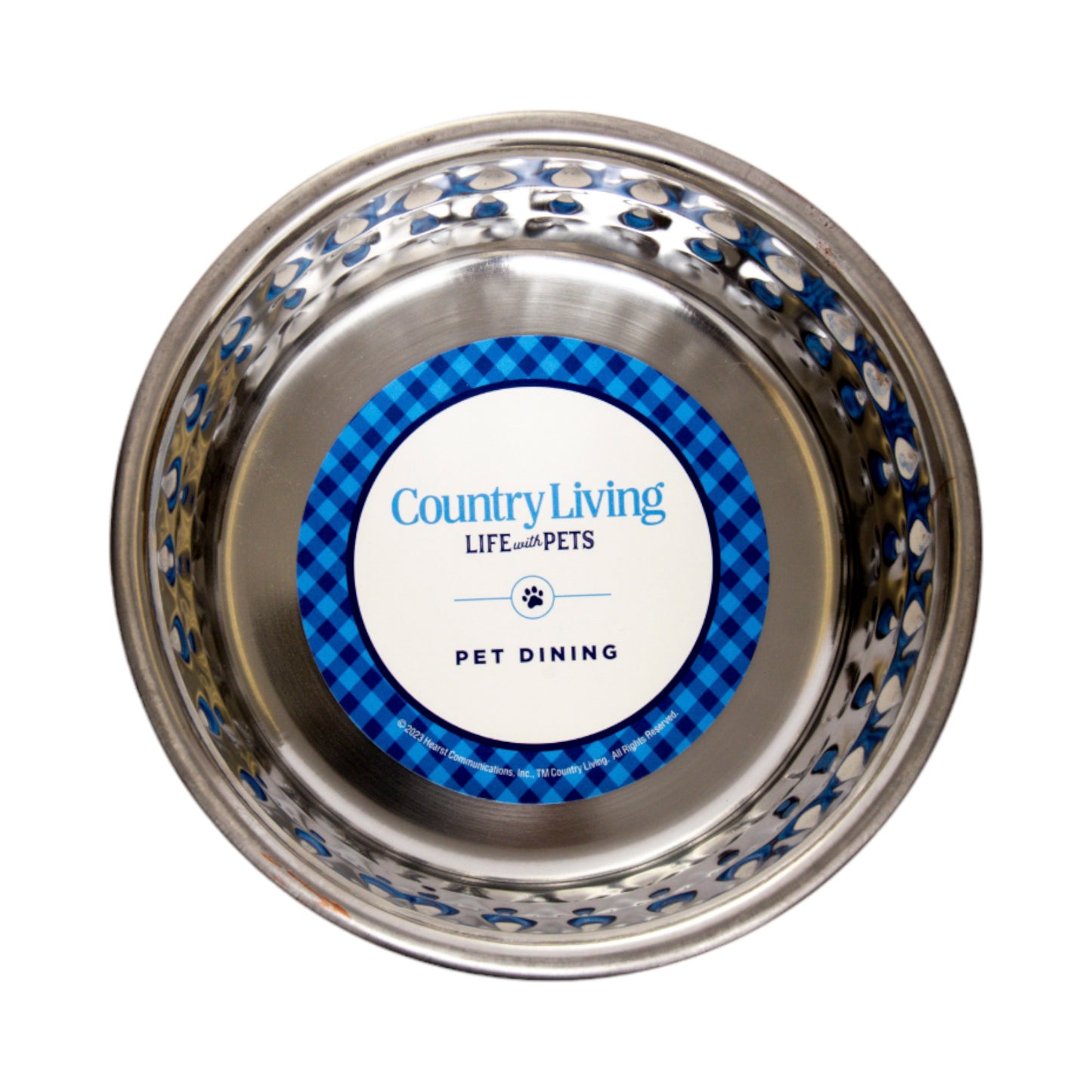 Lavender-tinted hammered stainless steel dog bowl