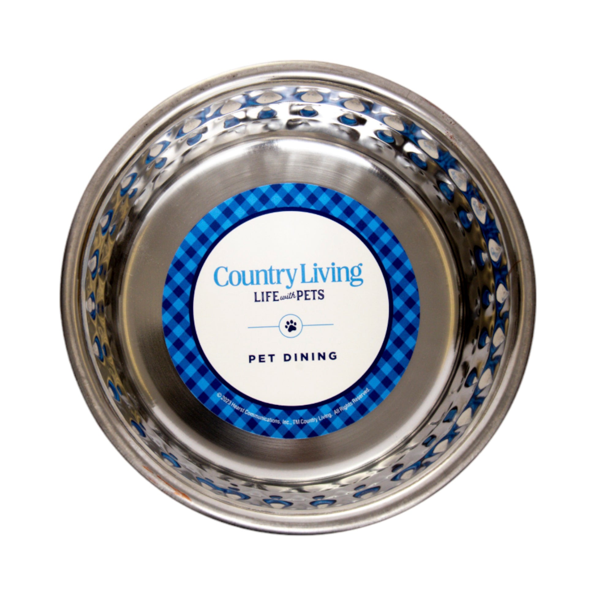 Lavender-tinted hammered stainless steel dog bowl