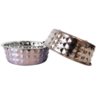 Lavender-tinted hammered stainless steel dog bowl