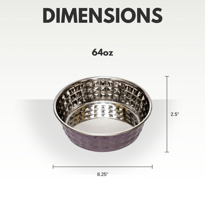 Lavender-tinted hammered stainless steel dog bowl