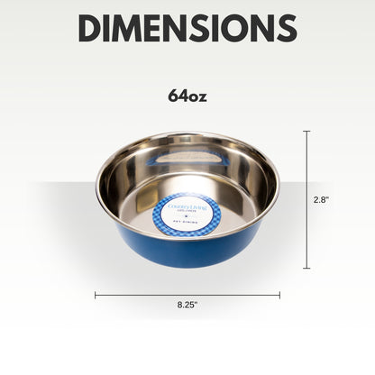 Heavy gauge stainless steel dog bowl with anti-slip base