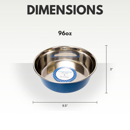 Heavy gauge stainless steel dog bowl with anti-slip base