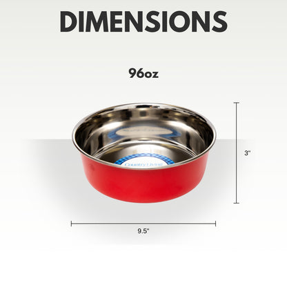 Heavy gauge stainless steel dog bowl with anti-slip base
