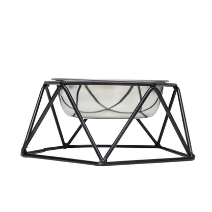 Modern geometric elevated single dog bowl feeder