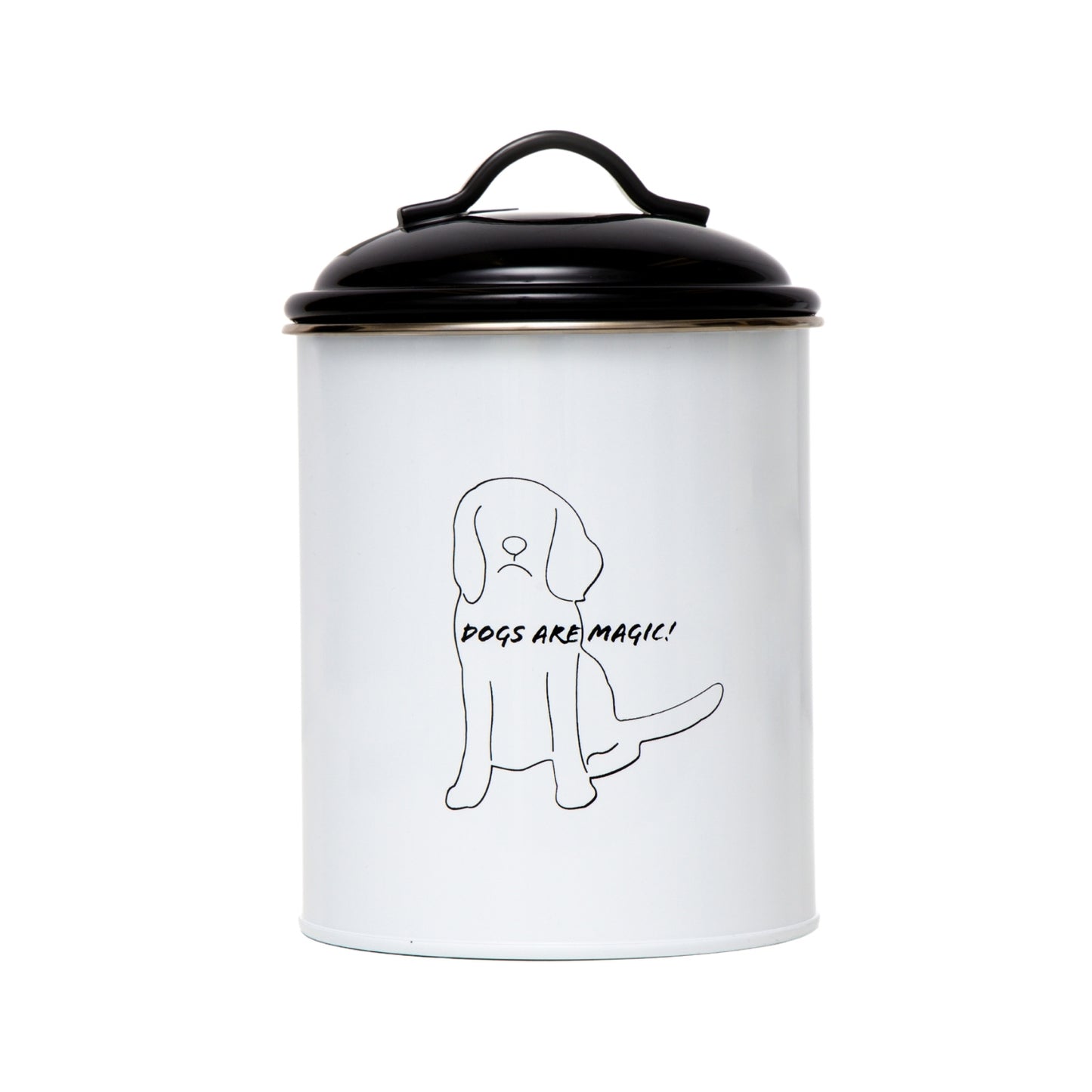 Pet food and treat storage canister set in black and white