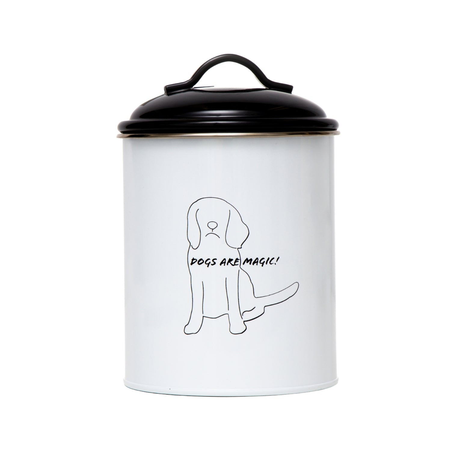 Pet food and treat storage canister set in black and white