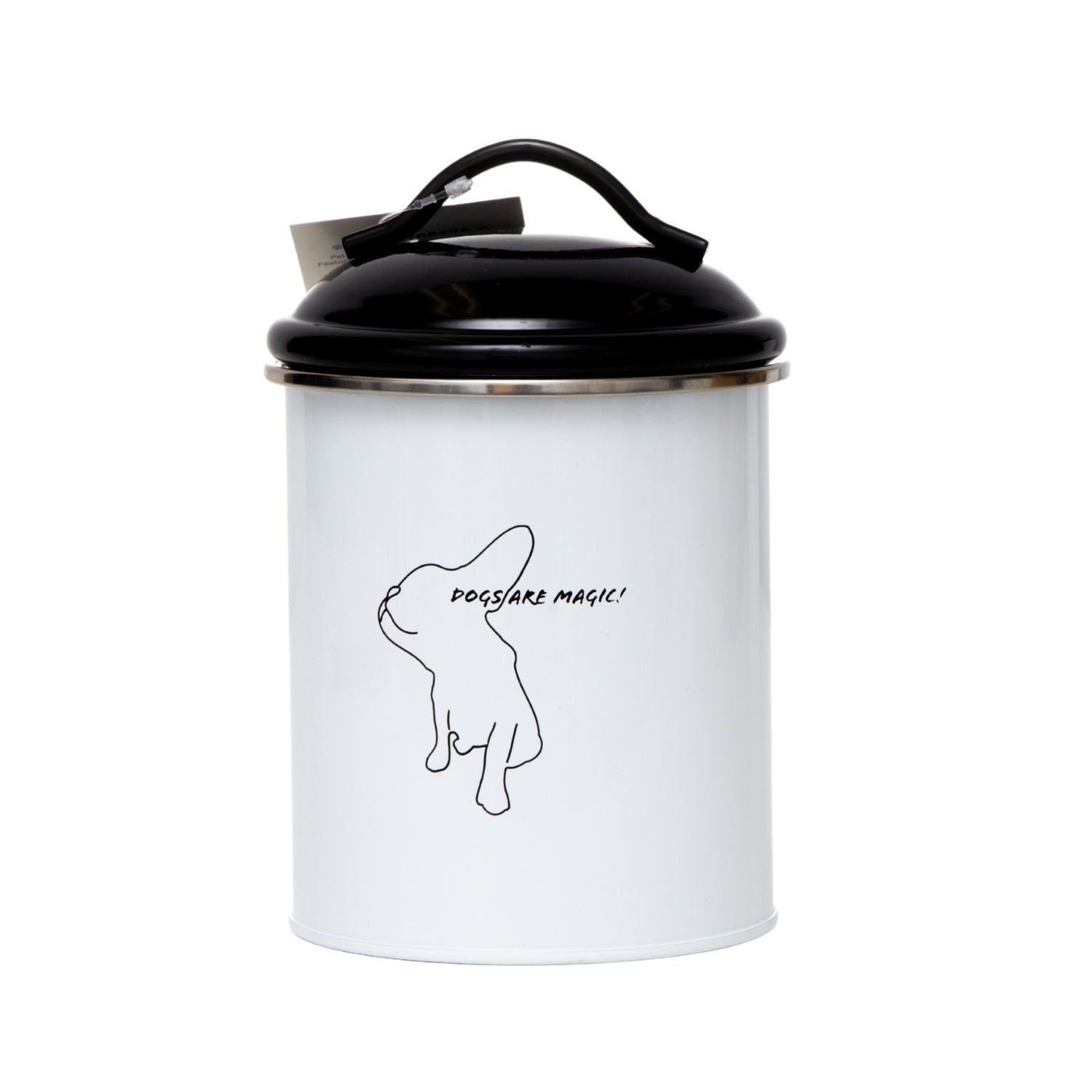 Pet food and treat storage canister set in black and white