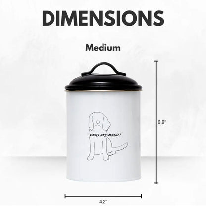 Pet food and treat storage canister set in black and white