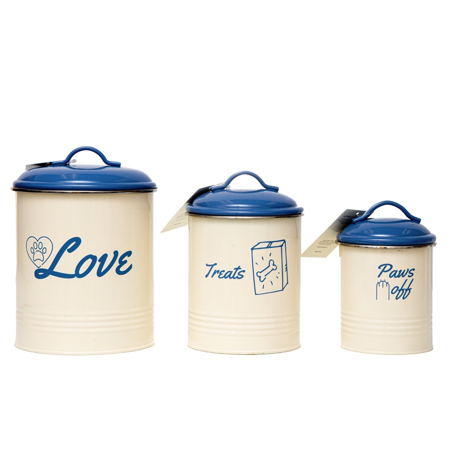 Pet food and treat storage canister set in French blue