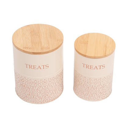 White swan and gold pet treat storage canister set