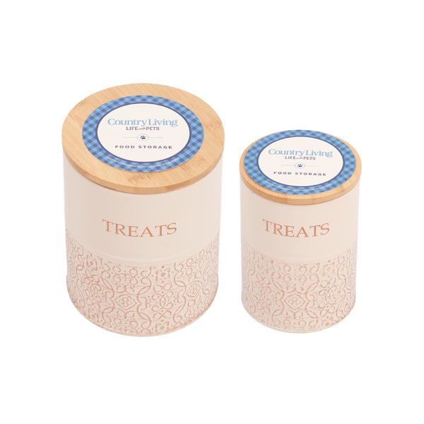 White swan and gold pet treat storage canister set