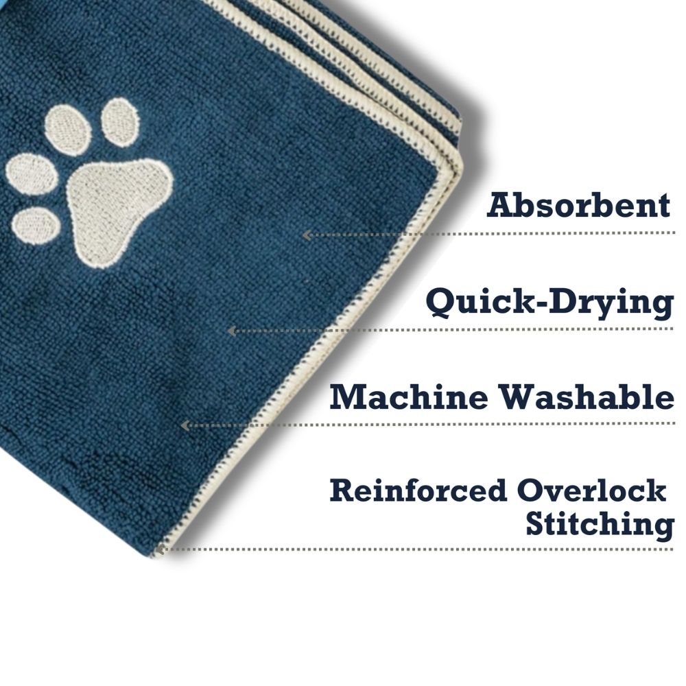 Country Living quick drying microfiber dog bath towel with paw print in blue