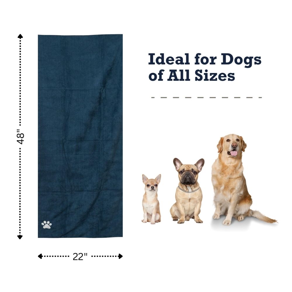 Country Living quick drying microfiber dog bath towel with paw print in blue
