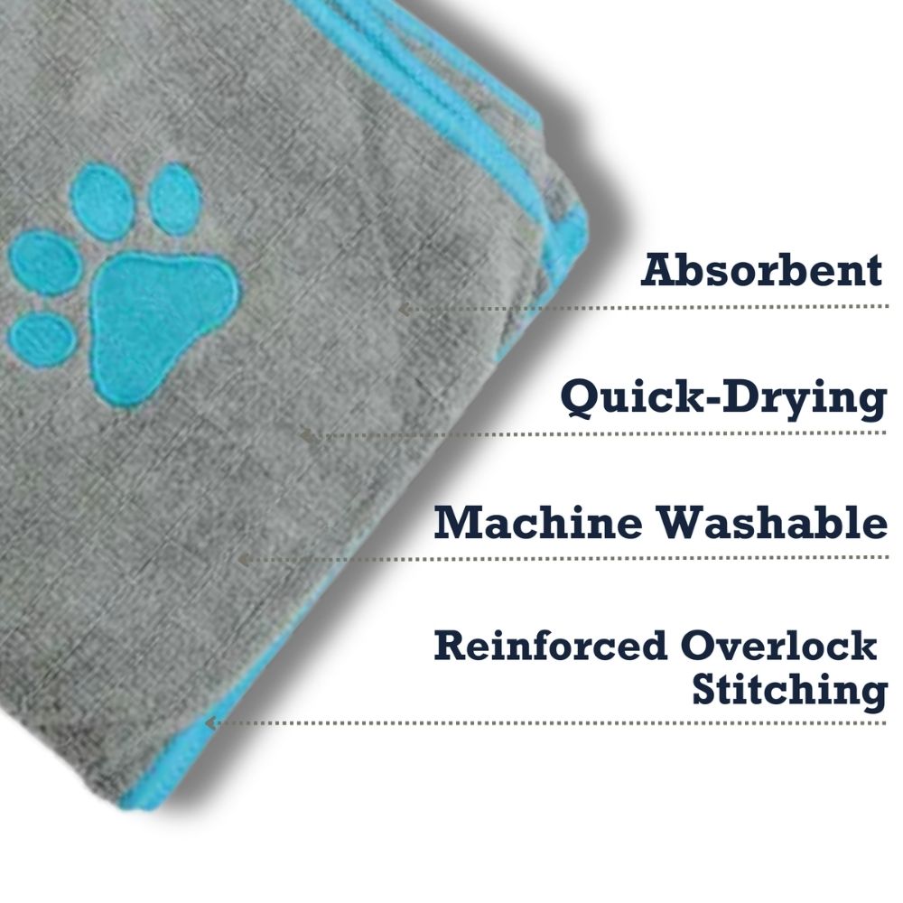 Country Living quick drying microfiber dog bath towel with paw print in gray