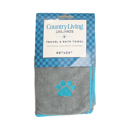 Country Living quick drying microfiber dog bath towel with paw print in gray
