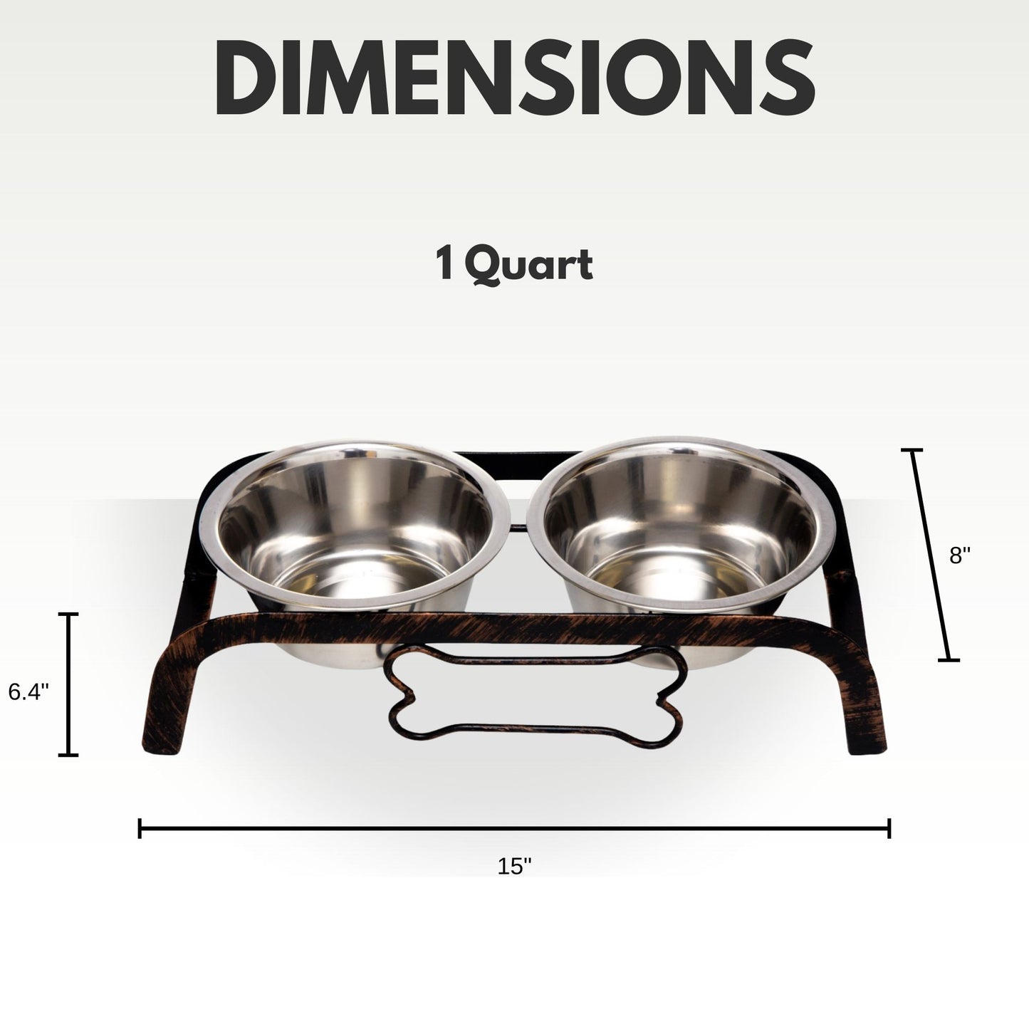 Rustic elevated dog bone feeder with two stainless steel bowls