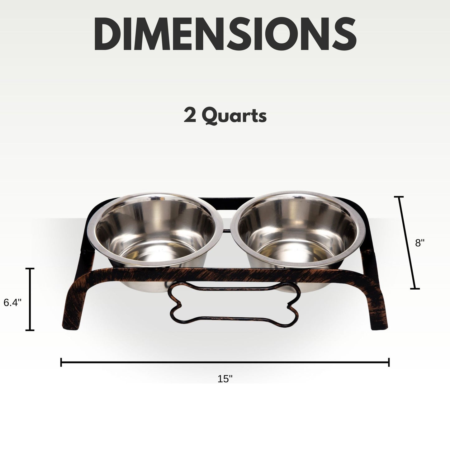 Rustic elevated dog bone feeder with two stainless steel bowls