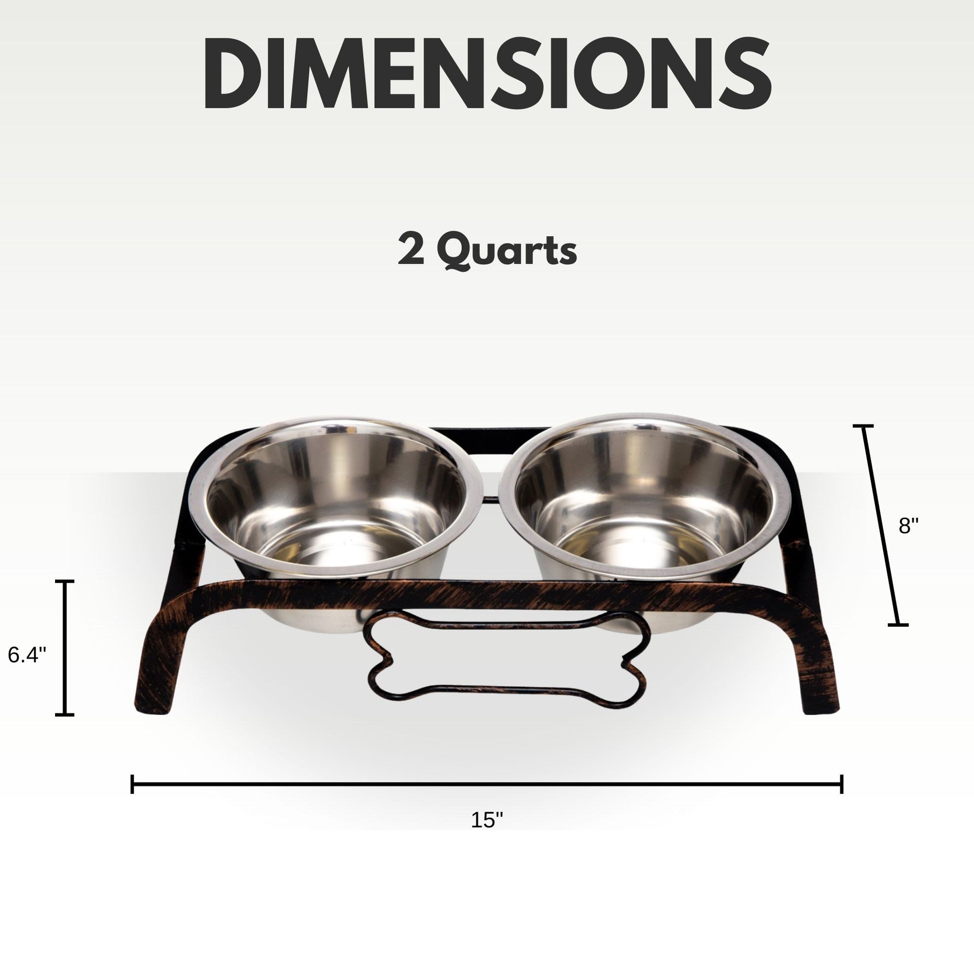 Rustic elevated dog bone feeder with two stainless steel bowls