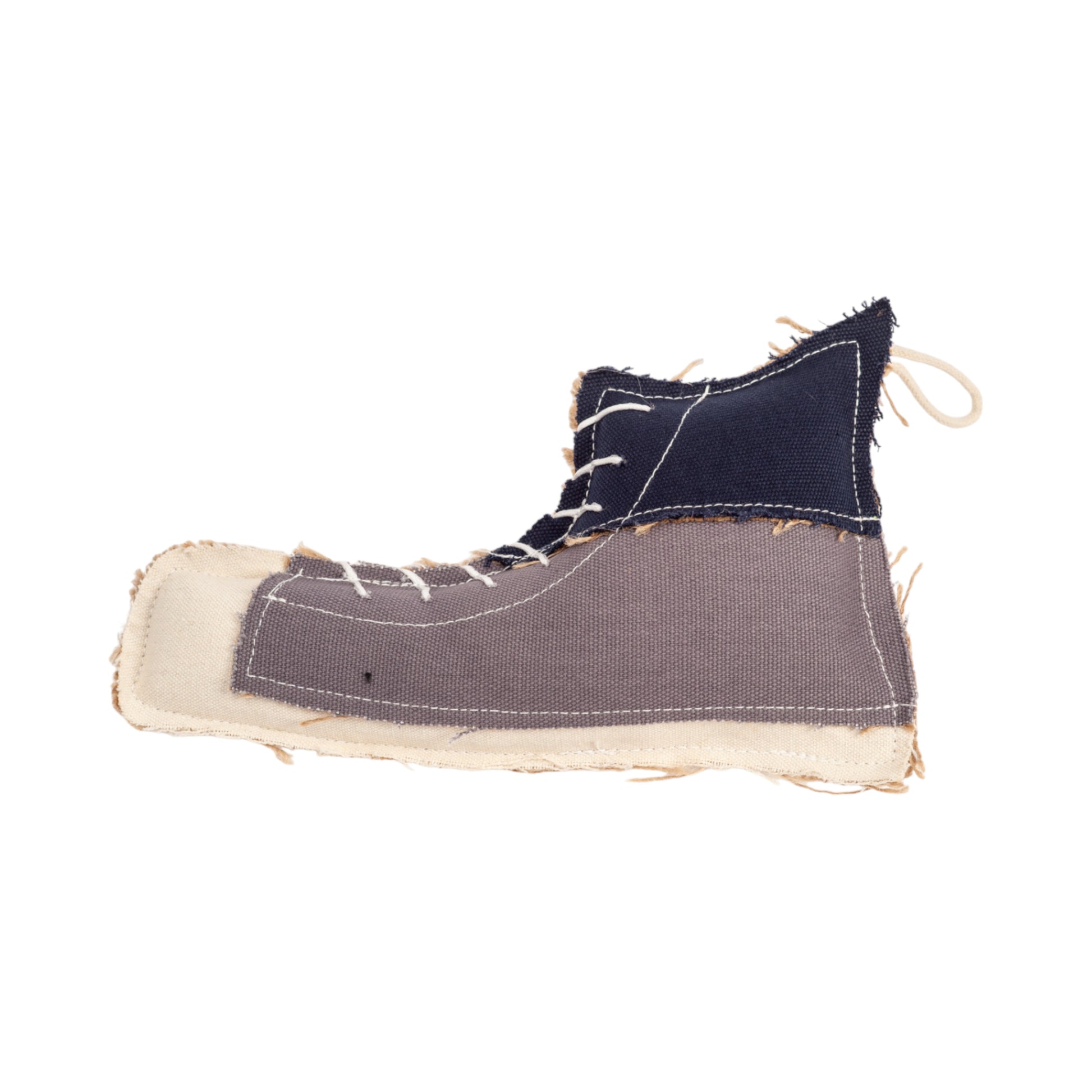Shoe-shaped canvas and jute dog chew toy