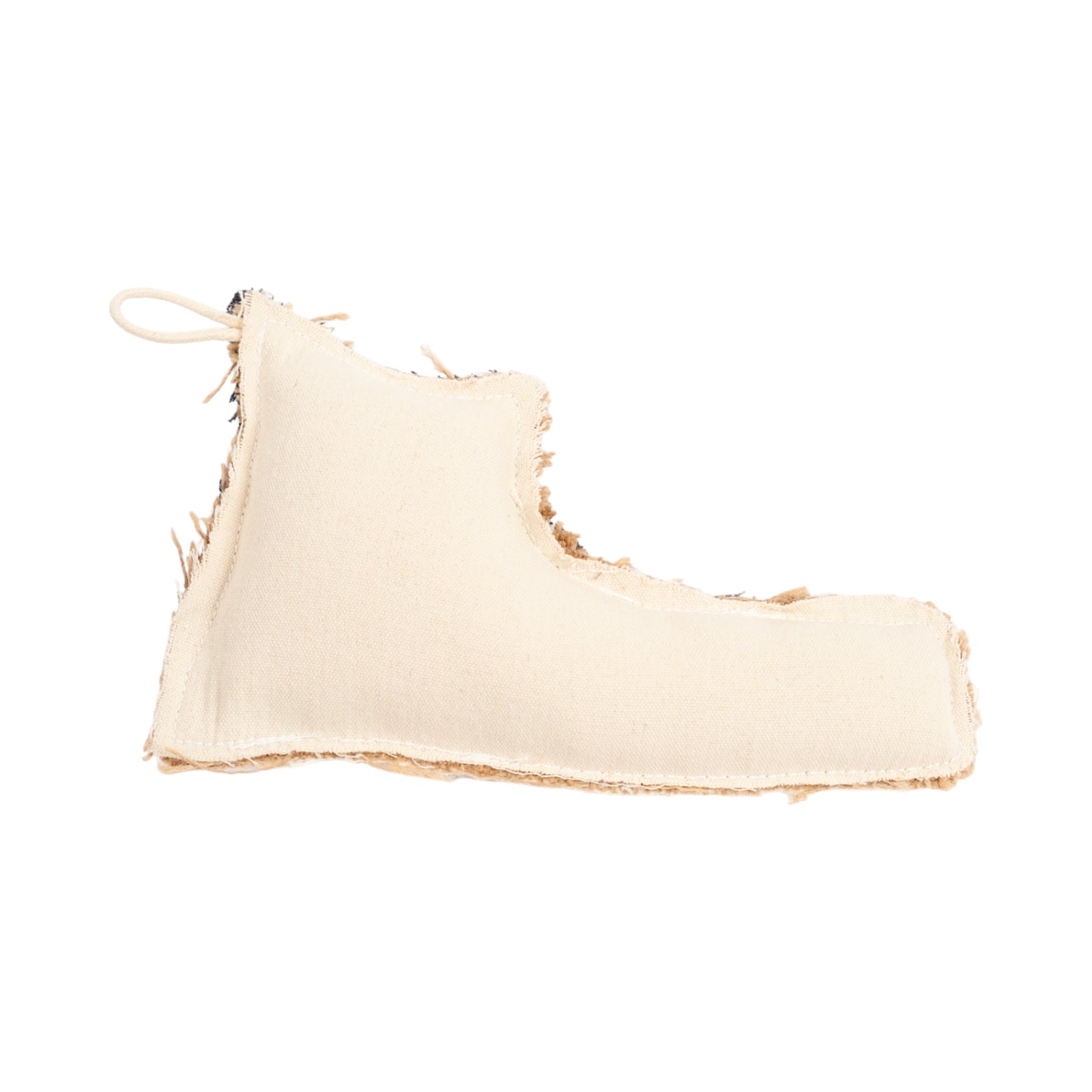 Shoe-shaped canvas and jute dog chew toy