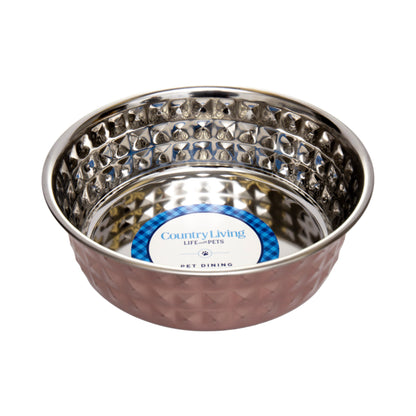 Stainless steel diamond textured dog bowl in rose quartz