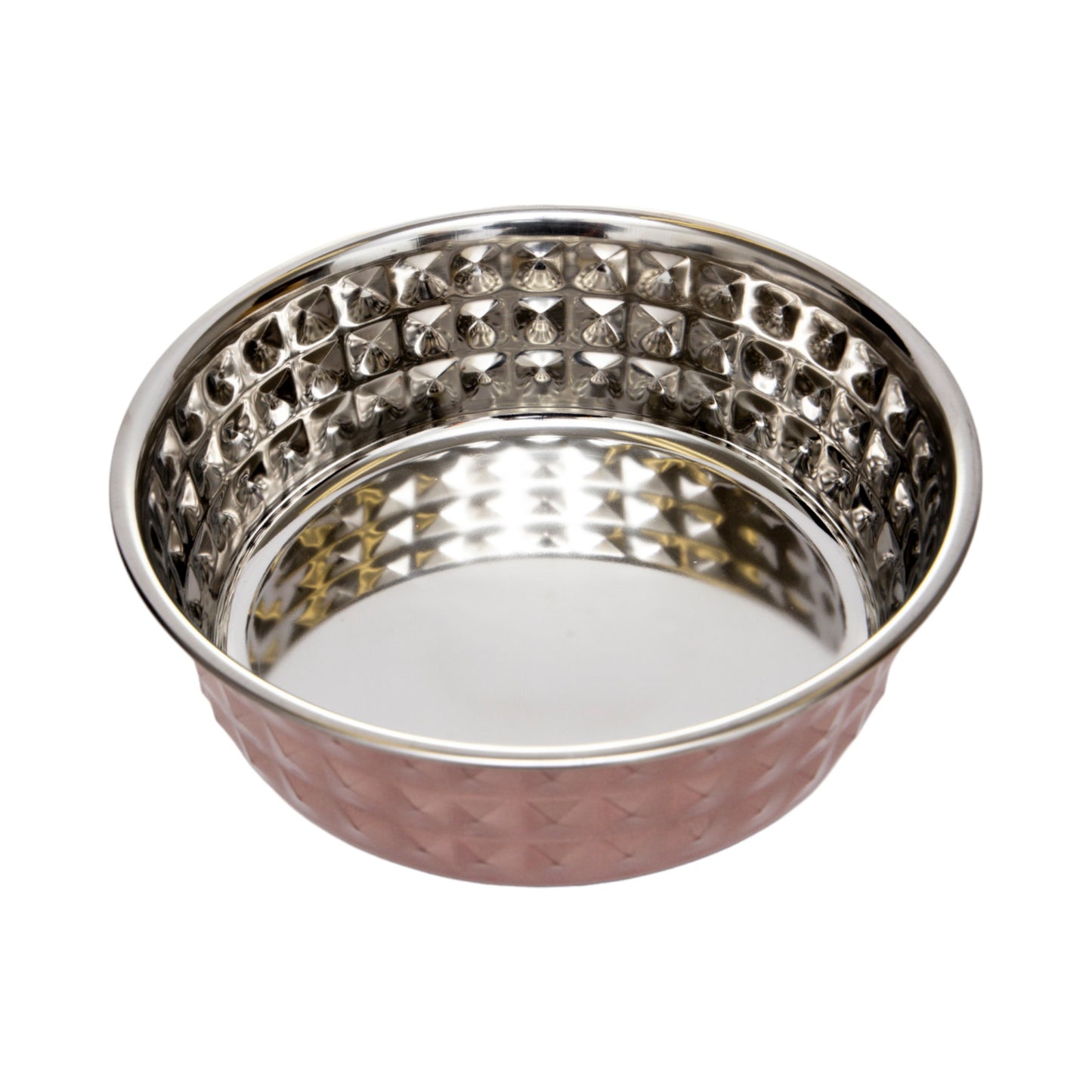 Stainless steel diamond textured dog bowl in rose quartz